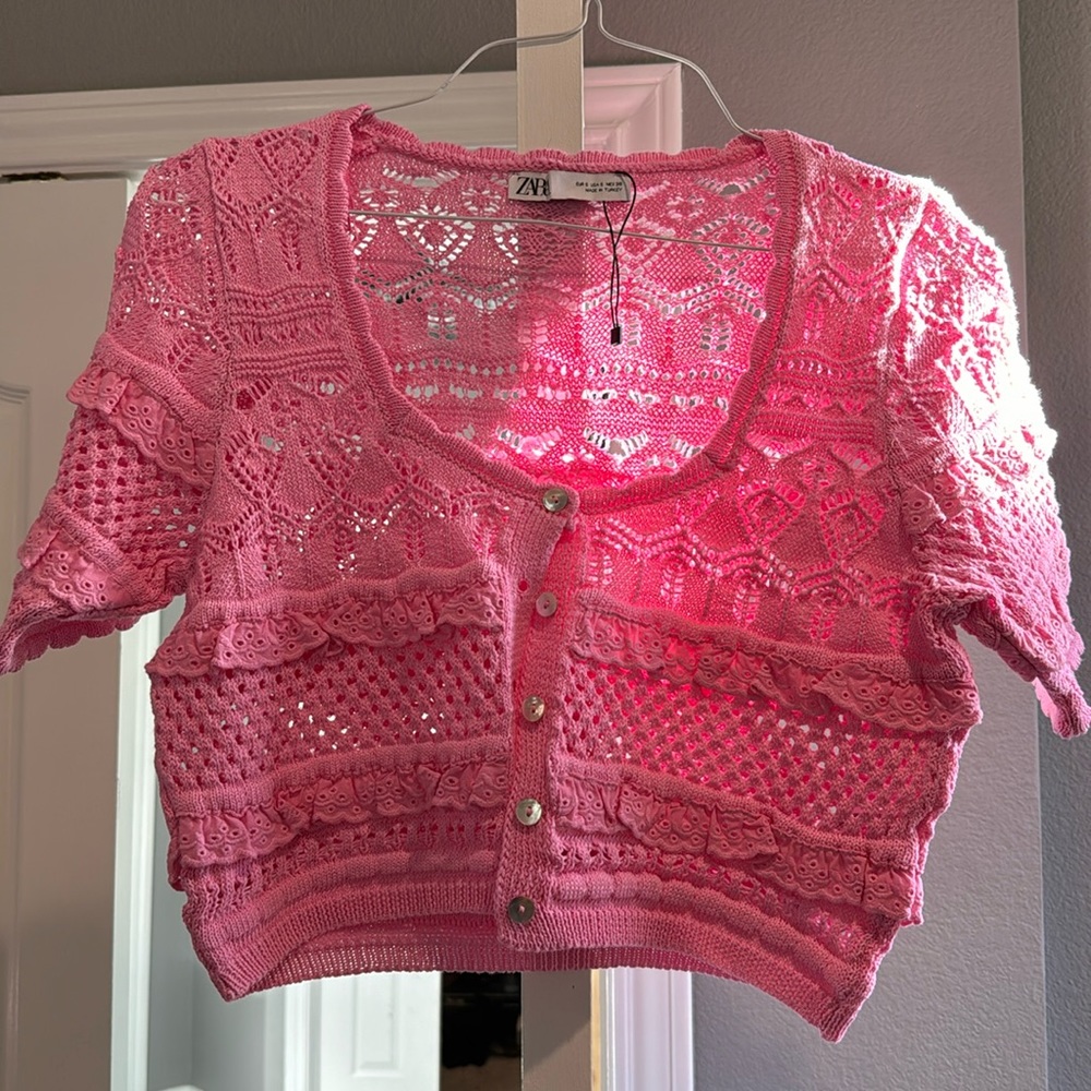Zara, tiny crocheted pink sweater, size S